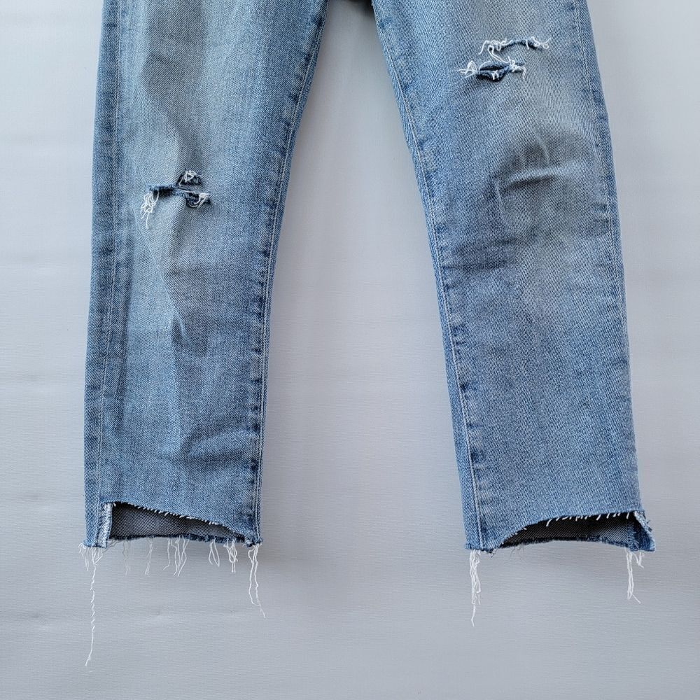 Agolde Toni Size 24 Distressed Raw Step Hem Light Wash Minimalist Cropped Jeans - Picture 4 of 14